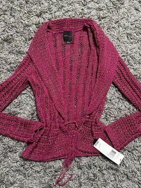 Y2K City Unlimited Pink Shimmer Crochet Cropped Sweater Size S